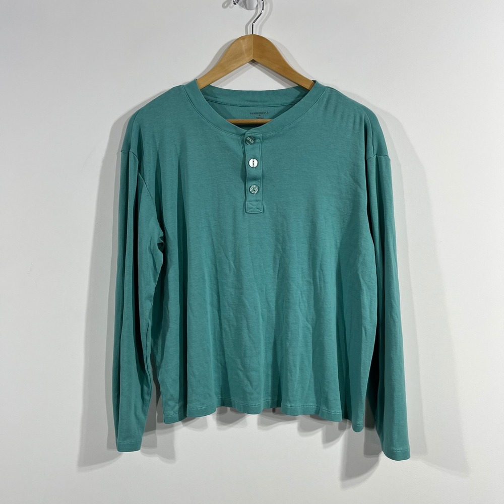 Summersalt Fisherman Coastal Old Money Henley Top Cotton Womens Medium Grunge